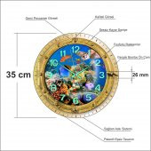 Çocuk Öğrenci Odası 35 cm Balıklı Bombe Cam Fosforlu Duvar Saati thumbnail 1
