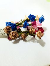 Uzun Saplı 5 Başlı 7 Renk Güllü 40cm Desenli Krem Vazo thumbnail 2