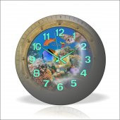 Çocuk Öğrenci Odası 35 cm Balıklı Bombe Cam Fosforlu Duvar Saati thumbnail 2