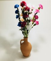 Uzun 7 Renk Gül Dolgun Çiçekli Kulplu Testi Vazo thumbnail 2