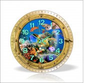 Çocuk Öğrenci Odası 35 cm Balıklı Bombe Cam Fosforlu Duvar Saati thumbnail 5