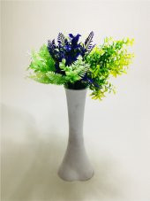 Uzun 40cm Düz Beyaz Mor ve Yeşil Tonları Yapay Çiçekli Vazo thumbnail 1