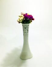 40cm Uzun Krem Desenli Mor Sarı6 Renk Fındık Tomurcuk Güllü Vazo - 2