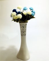 40cm Uzun Desenli Krem Mavi Beyaz 3 Renk Karanfil Çiçekli Vazo thumbnail 1