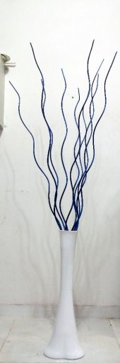 Uzun 10 Adet 160 cm Mavi Dallı 60 cm Uzun Derin Beyaz Cam Vazo - 3