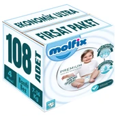 Molfix Premium Bebek Bezi Beden:4 (7-14KG) Maxi 108 Adet Ekonomik Ultra Fırsat Pk - 1