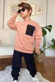 Erkek Çocuk Kapak Cepli Bisiklet Yaka Sweatshirt Somon Eşofman Takım thumbnail 1