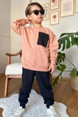Erkek Çocuk Kapak Cepli Bisiklet Yaka Sweatshirt Somon Eşofman Takım thumbnail 2