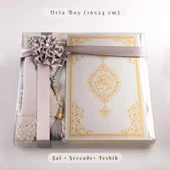 Şal + Seccade + Tesbih + Kuran Hediye Seti (Orta Boy, Ekonomik Cilt, Gri) thumbnail 1