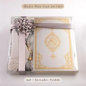 Şal + Seccade + Tesbih + Kuran Hediye Seti (Hafız Boy, Ekonomik Cilt, Gri) thumbnail 1