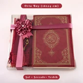 Şal + Seccade + Tesbih + Kuran Hediye Seti (Orta Boy, Ekonomik Cilt, Bordo) - 1