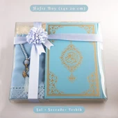 Şal + Seccade + Tesbih + Kuran Hediye Seti (Hafız Boy, Ekonomik Cilt, Açık Mavi) thumbnail 1