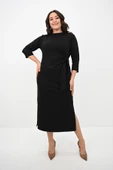 Kadın Büyük Beden Bel Bağlama Detaylı Elbise 5274-25 - 2