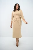 Kadın Büyük Beden Bel Bağlama Detaylı Elbise 5274-25 - 10