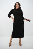 Kadın Büyük Beden Bel Bağlama Detaylı Elbise 5274-25 - 5