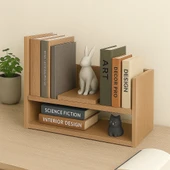 2 Katlı Masaüstü Kitaplık Modern Dekoratif Raf Ünitesi Masaüstü Düzenleyici Safir Meşe thumbnail 2