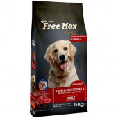15 KG YETİŞKİN KÖPEK MAMASI FREE MAX ( KUZU ETLİ & PİRİNÇLİ ) KURU MAMA - 1