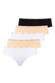 U.S. Polo Assn. Kadın 5'li Yüksek Bel Slip (Siyah-Beyaz-Ten-Beyaz-Ten) - 1