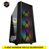 Rampage Flat Mesh 4x120mm Rainbow Fanlı Gaming Oyuncu Bilgisayar Kasası PSU YOK - 1