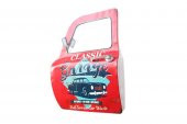 Dekoratif Classic Garage Temalı Kırmızı Araba Kapısı Ayna - 1