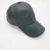 Koyu Yeşil Renk Deri Unisex Şapka thumbnail 1