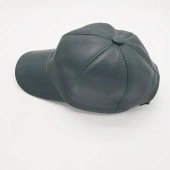Koyu Yeşil Renk Deri Unisex Şapka thumbnail 3