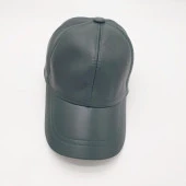 Koyu Yeşil Renk Deri Unisex Şapka thumbnail 6