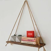 Halatlı Kitaplık Halatlı Duvar Rafı Halatlı Çiçeklik Halatlı Saksılık - 1