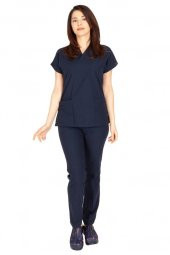 Kadın Doktor Hemşire Forması Scrubs Alpaka Kumaş Hastane Nöbet Takımı (Zarf Yaka Yarasa Kol) - 1