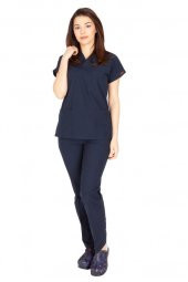 Kadın Doktor Hemşire Forması Scrubs Alpaka Kumaş Hastane Nöbet Takımı (Zarf Yaka Yarasa Kol) - 2