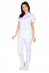 Kadın Doktor Hemşire Forması Scrubs Alpaka Kumaş Hastane Nöbet Takımı (Zarf Yaka Yarasa Kol) - 3