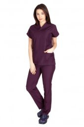 Kadın Doktor Hemşire Forması Scrubs Alpaka Kumaş Hastane Nöbet Takımı (Zarf Yaka Yarasa Kol) - 5