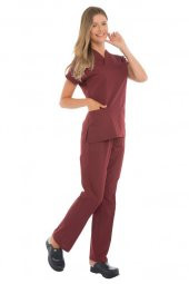 Kadın Doktor Hemşire Forması Scrubs Alpaka Kumaş Hastane Nöbet Takımı (Zarf Yaka Yarasa Kol) - 9