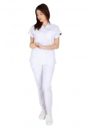 Kadın Doktor Hemşire Forması Scrubs Alpaka Kumaş Hastane Nöbet Takımı (Zarf Yaka Yarasa Kol) - 4
