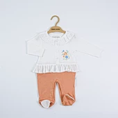 Çiçek Desenli Çıtçıtlı Alt Düğmeli Bebe Yaka Pamuklu Patikli Uzun Kollu Kışlık Kız Bebek Tulum - 4