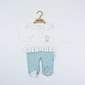 Çiçek Desenli Çıtçıtlı Alt Düğmeli Bebe Yaka Pamuklu Patikli Uzun Kollu Kışlık Kız Bebek Tulum - 3