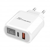 Konfulon 18W Dijital Voltaj ve Akım Göstergeli Usb ve Type-C Çıkışlı Telefon&Tablet&Apple Hızlı Şarj - 1