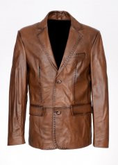 Punto Dikişli Taba Renk Deri Ceket - 1