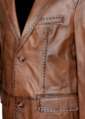 Punto Dikişli Taba Renk Deri Ceket - 10