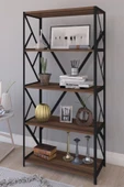 Mobigoom Denk Metal Mobilya Ceviz Kitaplık 5 Raflı 150 Cm - 1