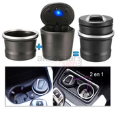Siyah Renk Araç İçi Küllük Kapaklı ve Mavi Işıklı - 1