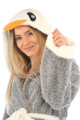 Penguen Nakışlı Kapşonlu Wellsoft Peluş Sabahlık | Bornoz - 6