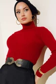 Fitilli Balıkçı Yaka Triko Kazak Kırmızı - 1