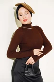 Fitilli Balıkçı Yaka Triko Kazak Kahve - 1