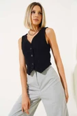 Metal Düğmeli Kot Yelek Siyah thumbnail 1