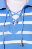 Gömlek Yaka İpli Çizgili Kazak İndigo - 4