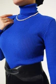 Fitilli Balıkçı Yaka Triko Kazak Saks - 4