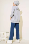 Kapüşonlu Fermuarlı Salaş Hırka Gri thumbnail 3