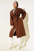 Yaka Taşlı Kuşaklı Trençkot Kahve thumbnail 2