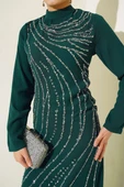Taşlı Büyük Beden Abiye Elbise Zümrüt thumbnail 4